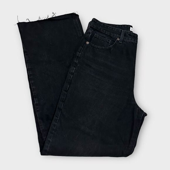 Zara Pants - Zara Black High Waisted Hi Rise Raw Hem Straight Leg Casual Denim Jeans Pants